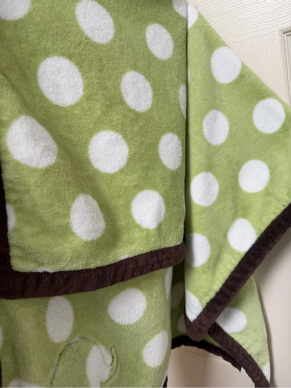 Carter's Green and White Polka Dot Baby Blanket with Brown Elephant Accent